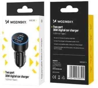 Įkroviklis automobilinis Wozinsky (WDCCAC) (1xUSB 1xUSB-C 3A) 36W juodas