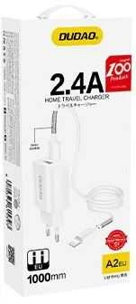 Sieninis įkroviklis Dudao A2EUL 2x USB su Lightning kabeliu (baltas)