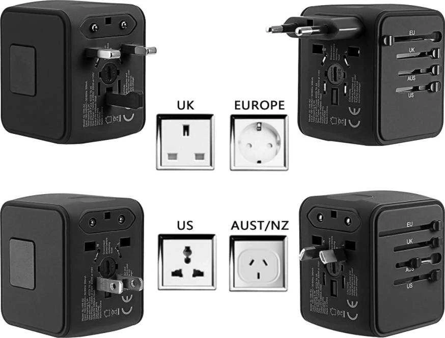 Oem Įkroviklis Travel SET (SL-209PQ-2) (2xUSB; 1xUSB-C; US/UK/EUR/AUS) juodas