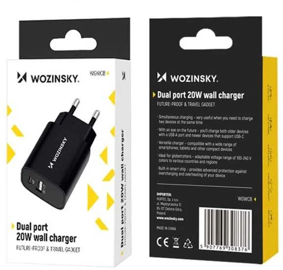 Įkroviklis Wozinsky (WGWCB) (1xUSB-C;1xUSB 3A 20W) juodas