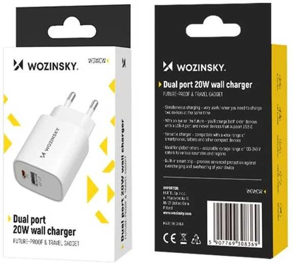 Įkroviklis Wozinsky (WGWCW) (1xUSB-C;1xUSB 3A 20W) baltas