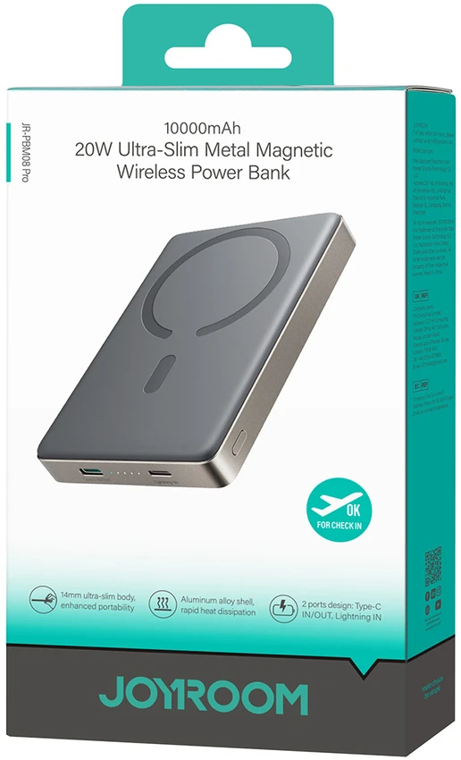Joyroom JR-PBM08 Pro 10000mAh itin plona išorinė baterija – titano spalvos