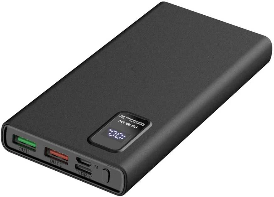 Išorinė baterija POWER BANK Platinet LED 10000mAh (2xUSB; 1xType-C; QC3.0 22,5W) juoda
