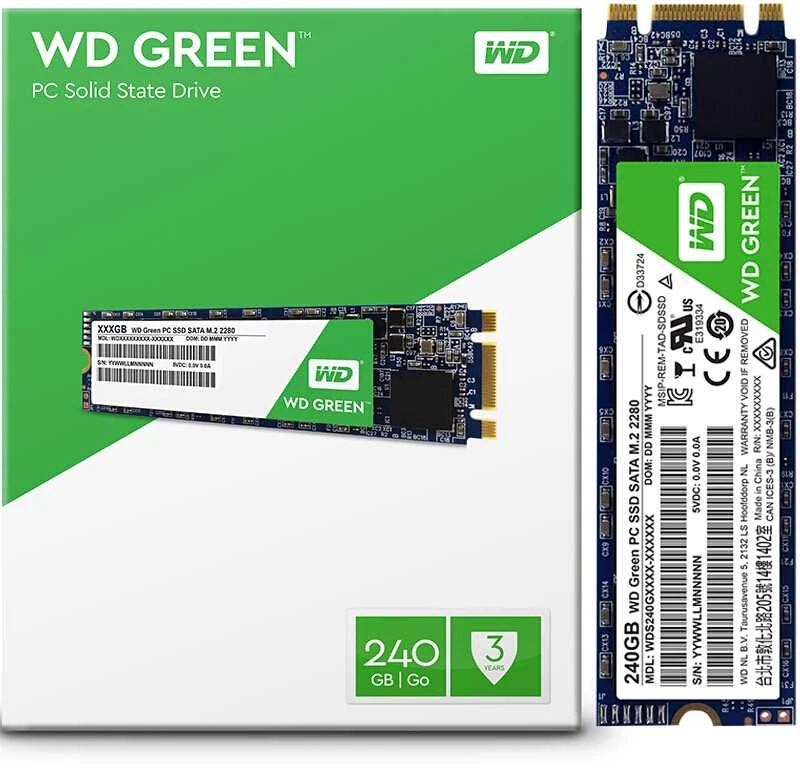 WD Žalias SATA 240GB vidinis SSD kietojo kūno diskas - SATA 6Gb/s M.2 2280 - WDS240G3G0B, maitinamas „SANDISK“