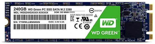 WD Žalias SATA 240GB vidinis SSD kietojo kūno diskas - SATA 6Gb/s M.2 2280 - WDS240G3G0B, maitinamas „SANDISK“
