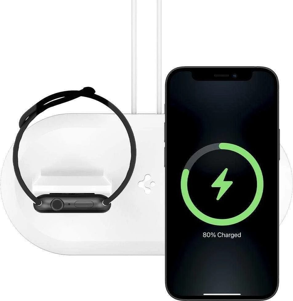Laikiklis-stovas SPIGEN MAG FIT DUO MagSafe/Watch baltas