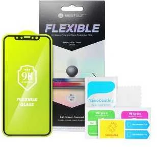 LCD apsauginis stikliukas Bestsuit Flexible Hybrid Glass 5D Samsung A326 A32 5G pritaikytas dėklui juodas