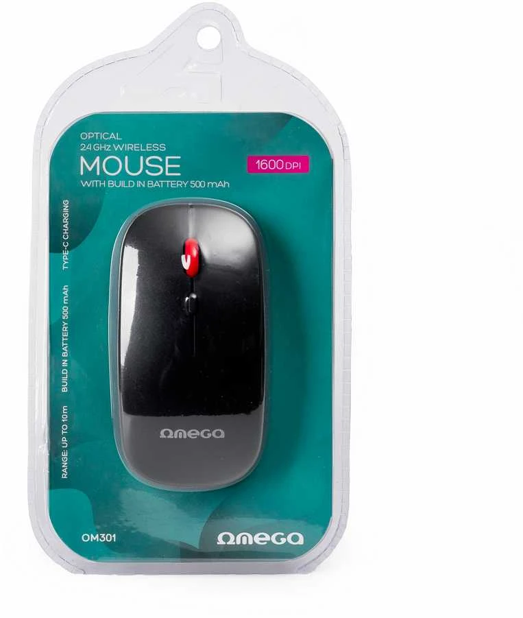 Pelė OMEGA OM301 belaidė (RECHARGEABLE USB-C) juodos spalvos