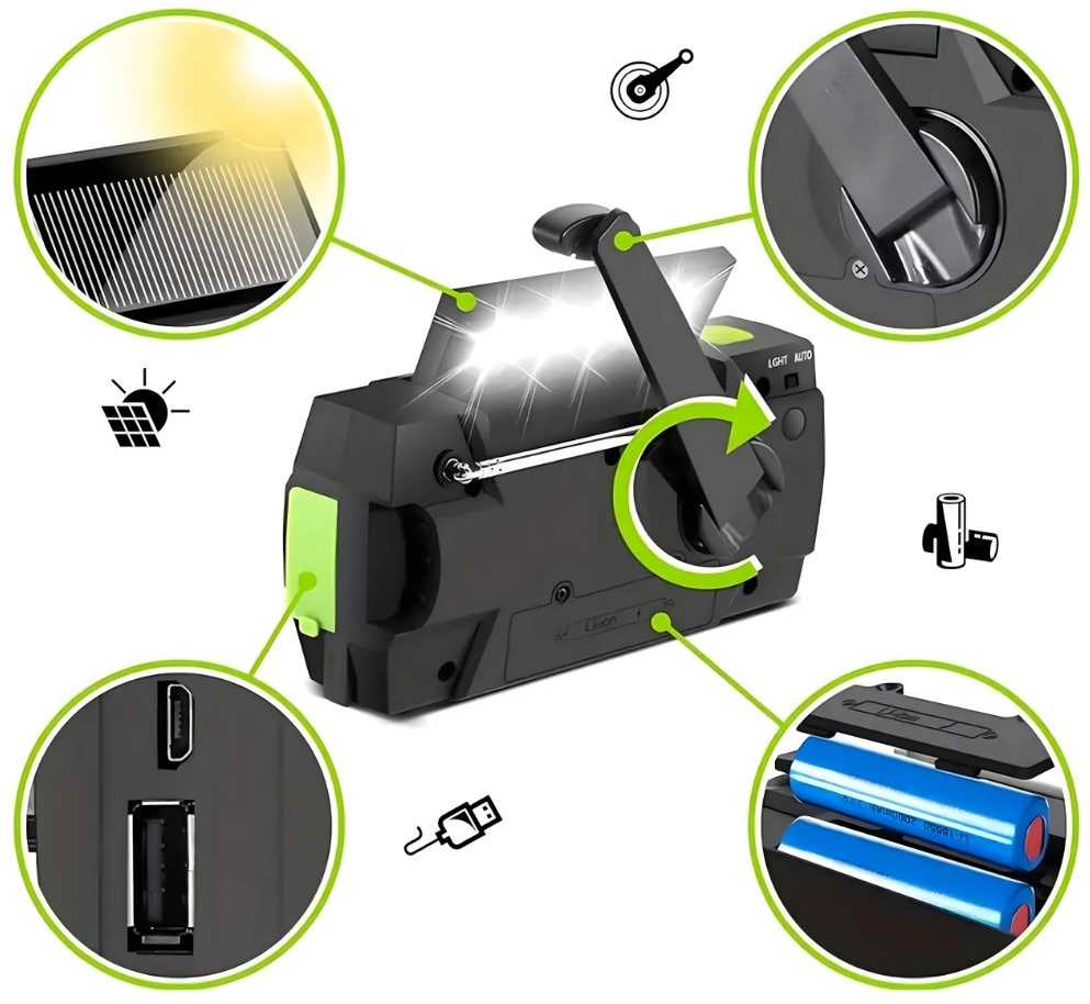 Realprices Radijo imtuvas RC-K-1394 su saulės elementu (FLASHLIGHT POWERBANK 4000mAh AM FM SOS USB)