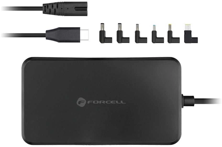 FORCELL F-ENERGY E856 universalus nešiojamojo kompiuterio įkroviklis 90W USB C + 6 adapteriai - juodas