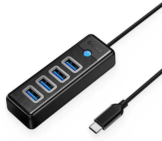 Orico PW4U-C3 USB-C / 4x USB-A 3.0 Hub – juodos spalvos
