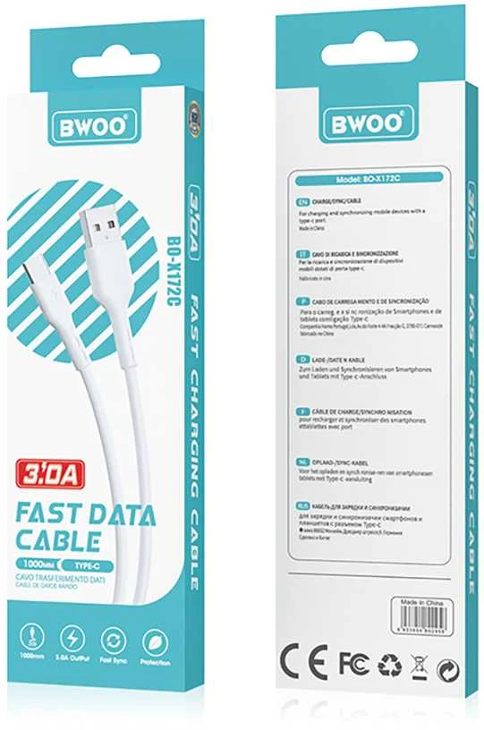 BWOO 3A kabelis BO-X172C USB-A į USB-C 1 m, baltas