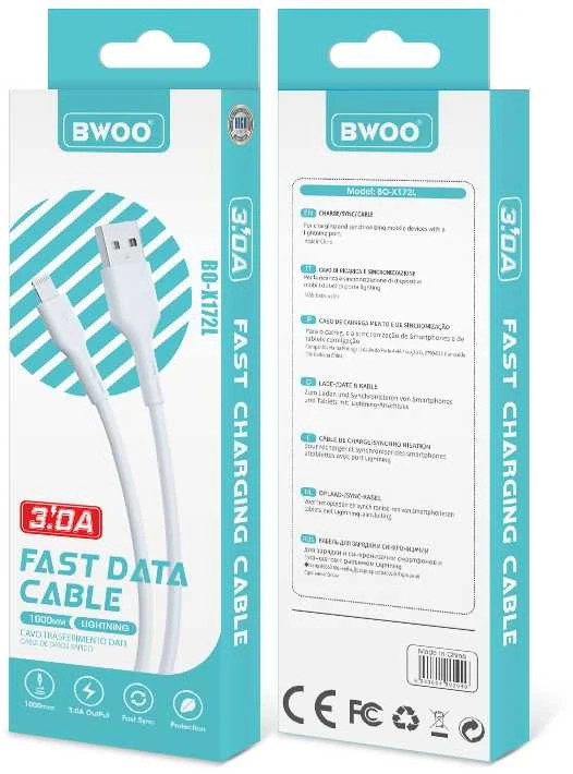 BWOO kabelis X172L USB - Lightning 1,0 m 3A baltas