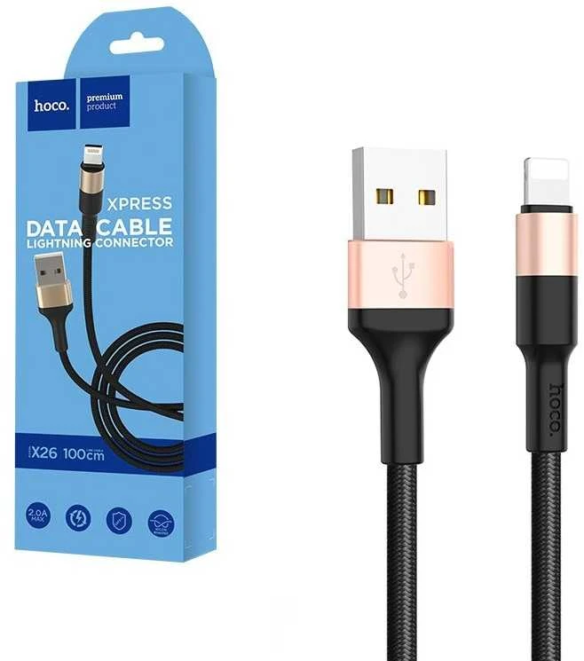 USB kabelis Hoco X26 Lightning 1.0m juodas-auksinis