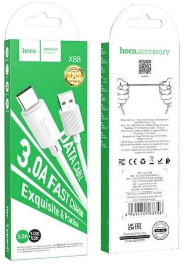 USB kabelis Hoco X88 type-C (3A) 1m baltas