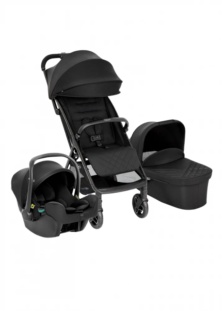 Vežimėlis Graco Myavo Trio, su lopšeliu ir autokėdute, 0-22 kg, Juodas