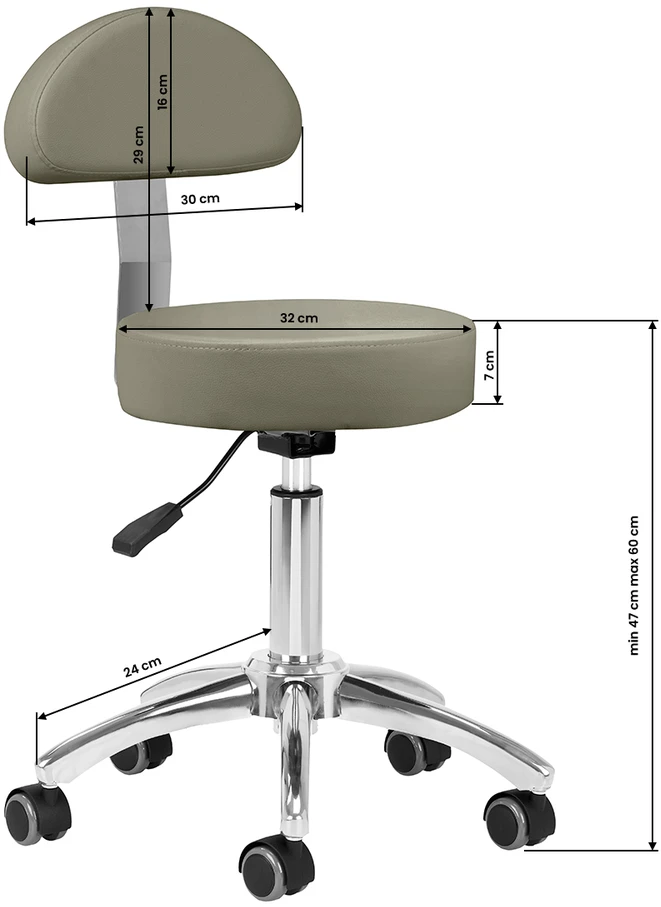 Activeshop Kosmetologinė meistro kėdutė STOOL BEAUTY BACKREST ROUND Pilkas