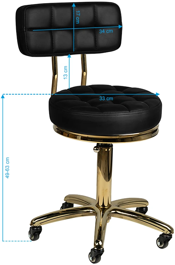Activeshop Kosmetologinė meistro kėdutė STOOL BEAUTY BACKREST AM-961 GOLD Juodas