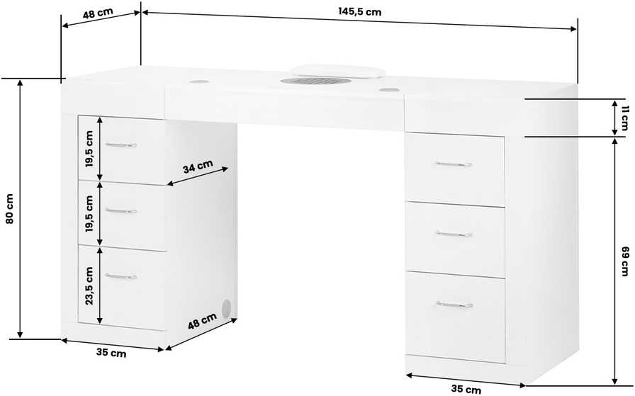 Activeshop Kosmetologinis manikiūro stalas su integruotu dulkių surinkėju 324 Baltas