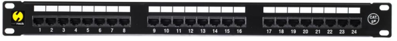 NETRACK 104-01 patch panel 19inch 24-jungtys kat. 5e UTP su lentyna