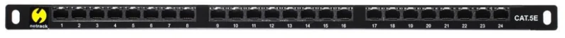 NETRACK 104-10 patch panel 19inch 24-jungtys kat. 5e UTP 0 5U su lentyna
