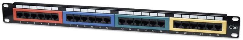 INTELLINET Cat5e spalvomis koduotas pataisų skydelis 24 prievadų, UTP, 1U, 513678