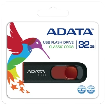 Ištraukiamas atmintukas Adata C008 32GB Juodas/raudonas