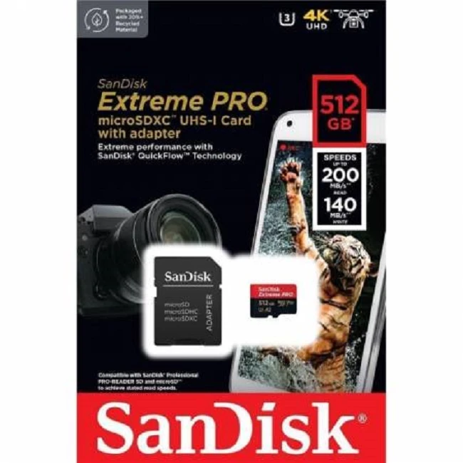Sandisk Extreme Pro 512GB microSD kortelė su adapteriu