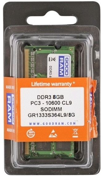 Nešiojamo kompiuterio atmintis Goodram 8GB DDR3 SO-DIMM atminties modulis 1333 MHz