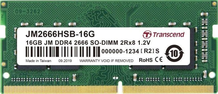 RAM TRANSCEND 16GB JM DDR4 2666Mhz SO-DIMM 2Rx8 1Gx8 CL19 1,2V