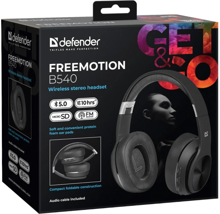 Belaidės Ausinės su mikrofonu DEFENDER FREEMOTION B540 juodas