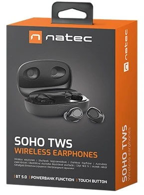 Ausinės Natec Earphones, Soho, TWS, Belaidės, Mikrofonas, Juodas | Natec | True Earbuds | Soho | į ausis įkišamos | Mikrofonas | Juodas | Belaidės