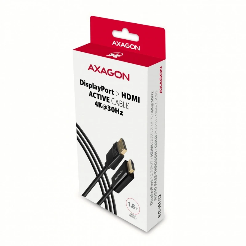 AXAGON DisplayPort į HDMI aktyvus kabelis originalioje pakuotėje