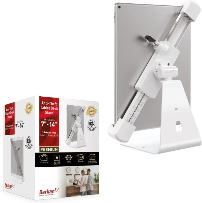 Barkan T71HL Stojak biurkowy su laikikliu do tabletu 7-14" sukamasis, su zamkiem