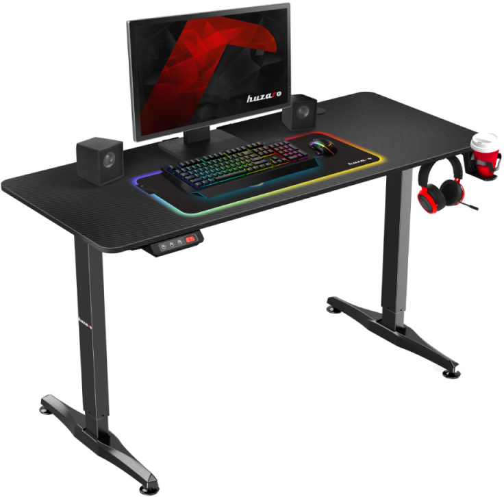 Žaidimų stalas Huzaro Hero 8.5 Gaming Desk, Motorizuotas, Reguliuojamo aukščio 740-1190mm, Juodos spalvos