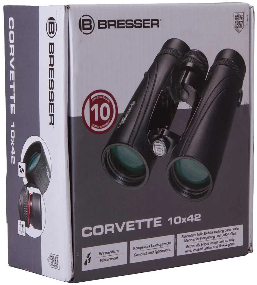 Bresser Corvette 10x42 WP PLUS kompaktiški neperšlampami žiūronai