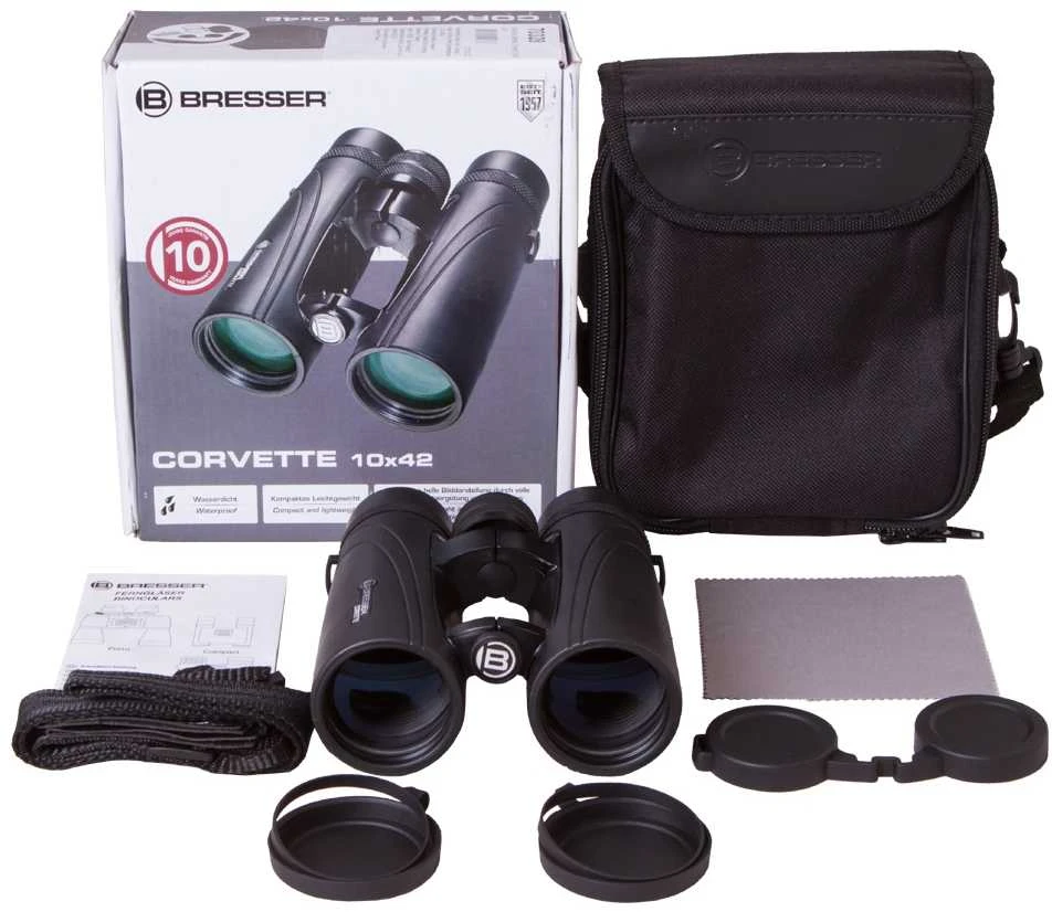 Bresser Corvette 10x42 WP PLUS kompaktiški neperšlampami žiūronai