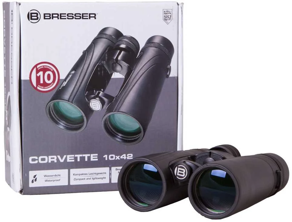 Bresser Corvette 10x42 WP PLUS kompaktiški neperšlampami žiūronai