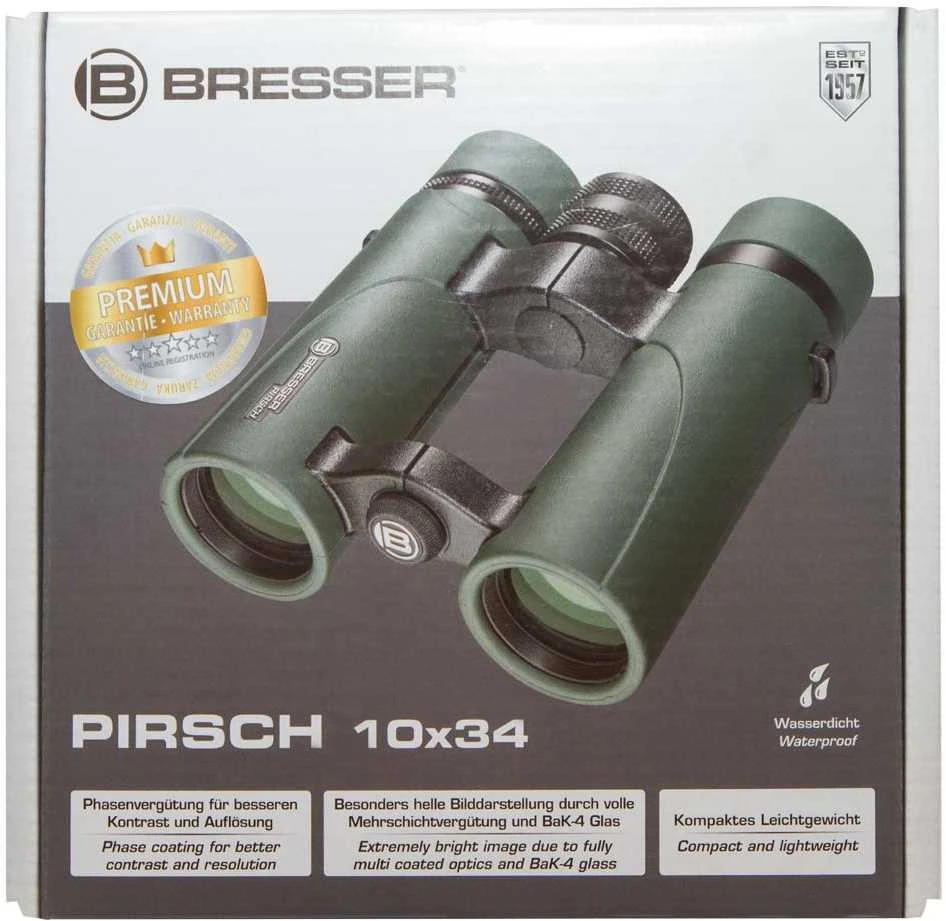 Bresser Pirsch PRO 10 x 34 žiūronai su fazinė danga