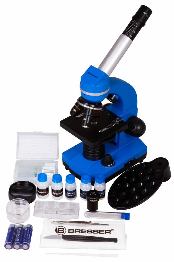 Mikroskopas Bresser Junior Biolux SEL 40–1600x, mėlynas