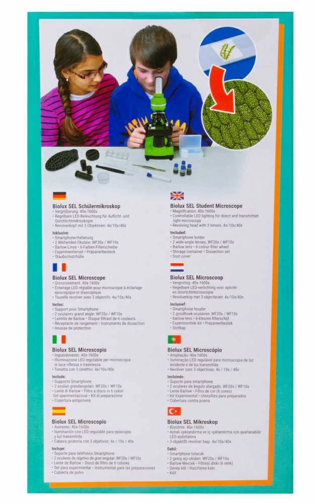 Mikroskopas Bresser Junior Biolux SEL 40–1600x, mėlynas