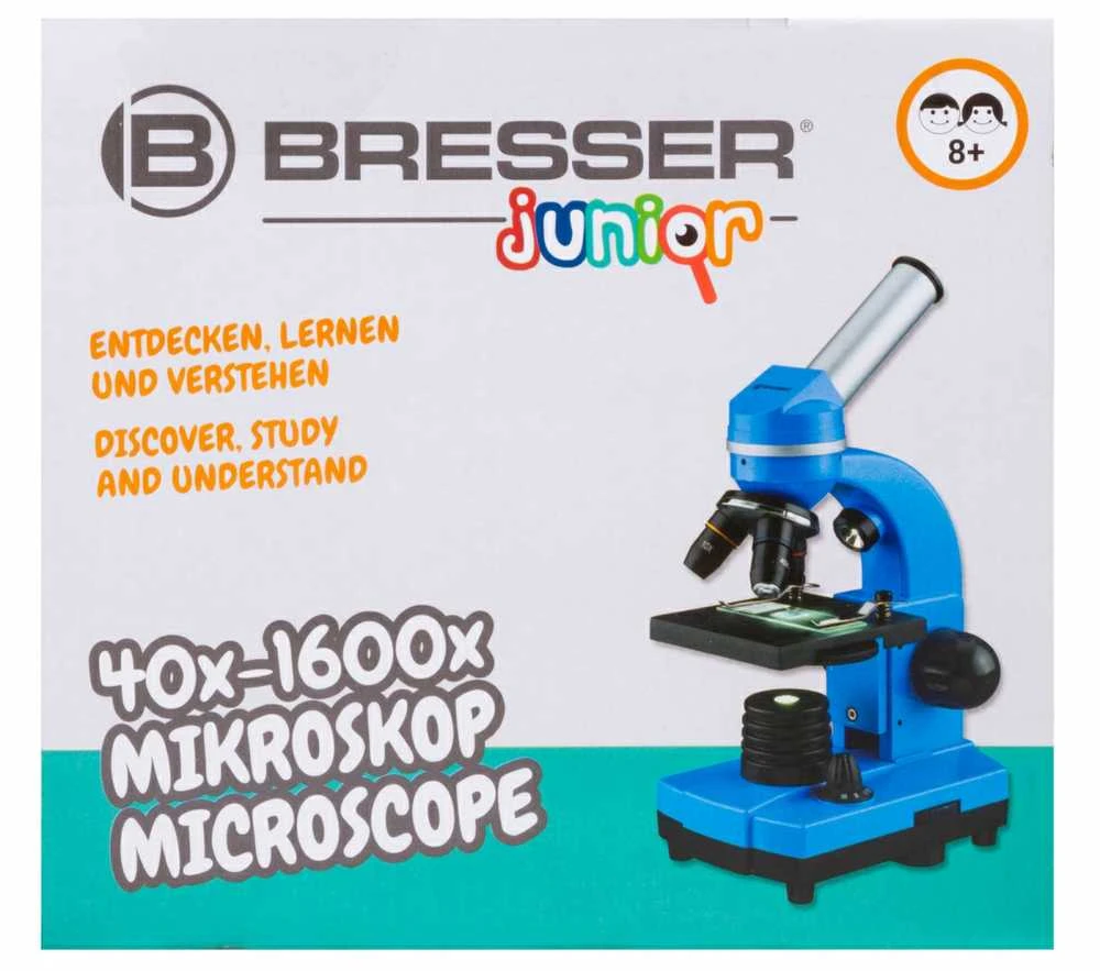 Mikroskopas Bresser Junior Biolux SEL 40–1600x, mėlynas