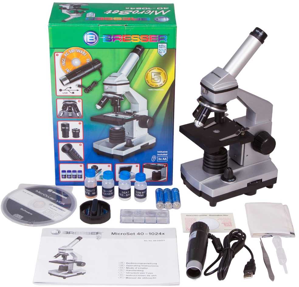 Mikroskopas BRESSER JUNIOR 40X-1024X su okuliaro kamera ir eksperimentiniu rinkiniu