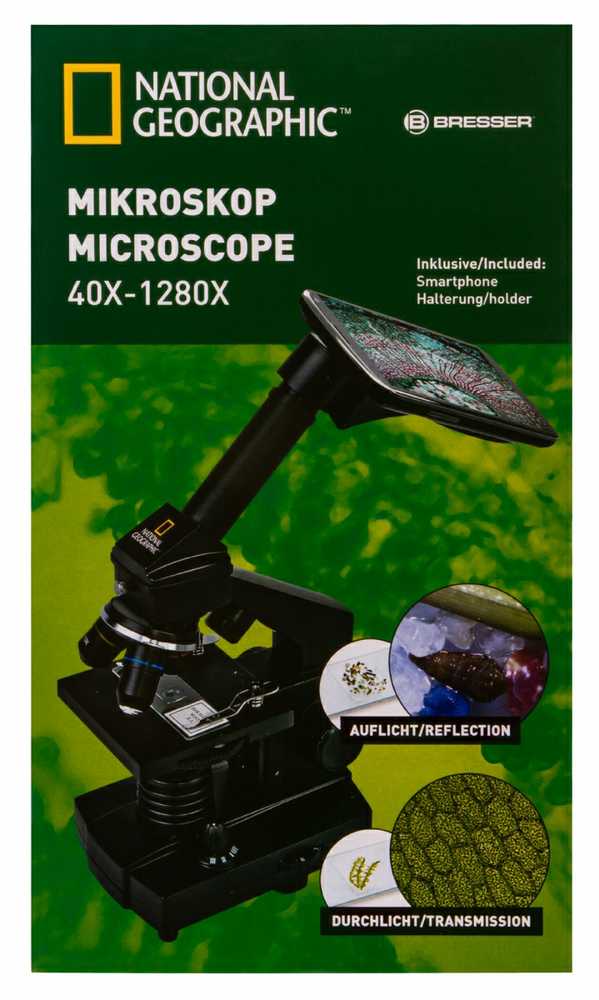 Dėlionė Bresser National Geographic Mikroskopas NATIONAL GEOGRAPHIC 40X-1280X su eksperimentiniu rinkiniu ir išmaniojo telefon