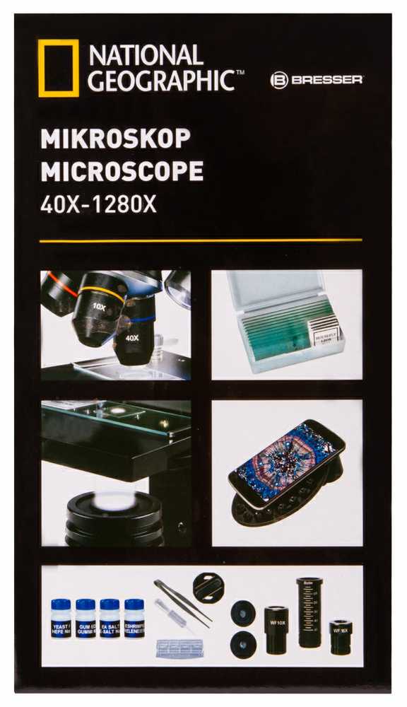 Dėlionė Bresser National Geographic Mikroskopas NATIONAL GEOGRAPHIC 40X-1280X su eksperimentiniu rinkiniu ir išmaniojo telefon