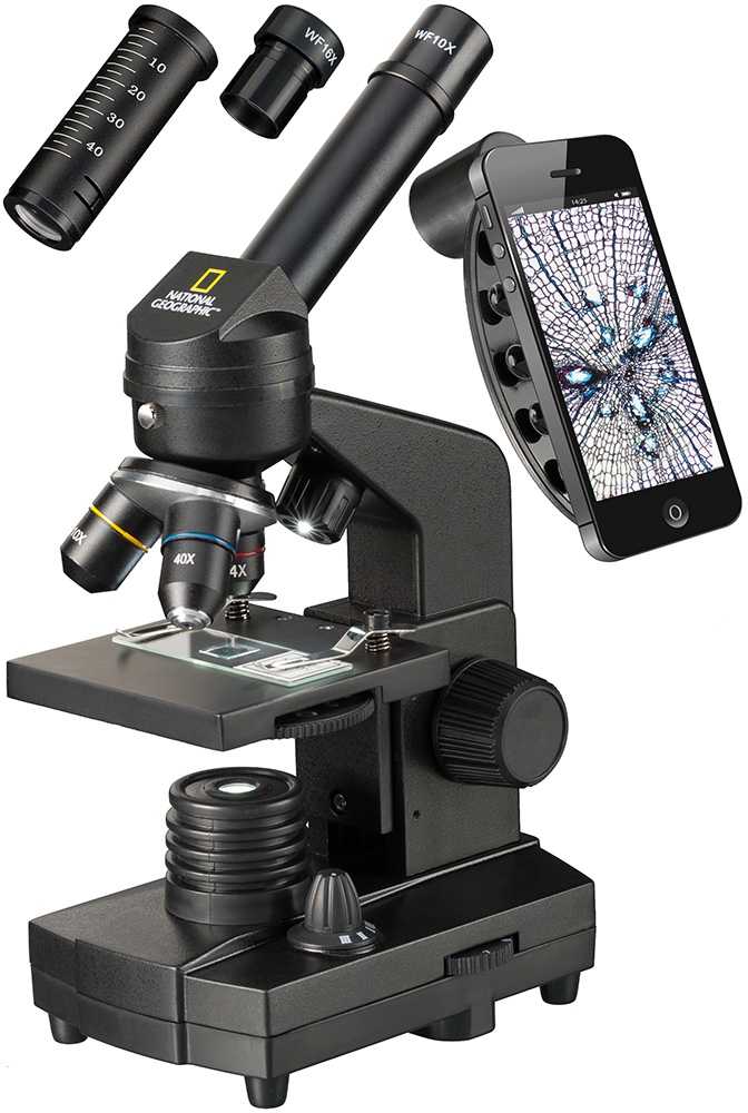 Dėlionė Bresser National Geographic Mikroskopas NATIONAL GEOGRAPHIC 40X-1280X su eksperimentiniu rinkiniu ir išmaniojo telefon