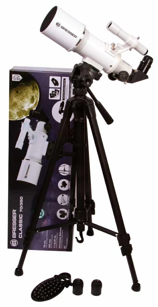 Teleskopas Bresser Classic 70/350 AZ 18 - 140x su išmaniojo telefono adapteriu