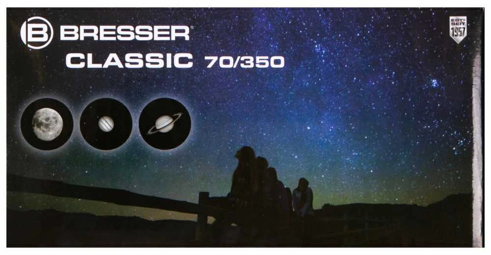 Teleskopas Bresser Classic 70/350 AZ 18 - 140x su išmaniojo telefono adapteriu