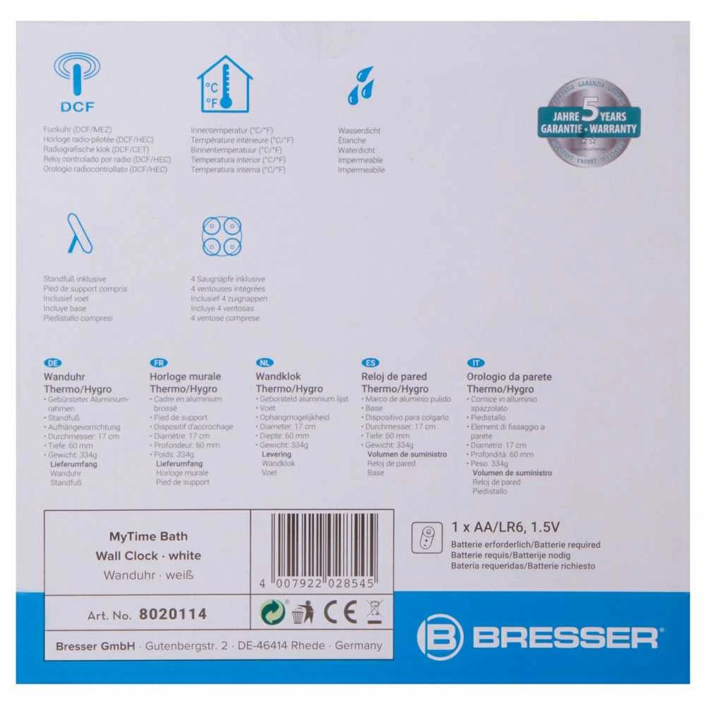 Bresser MyTime Bath radijo bangomis valdomas laikrodis (Baltas)