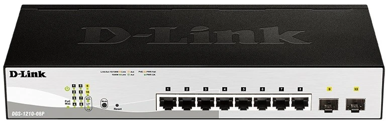 Šakotuvas D-Link | DGS-1210 serijos išmanieji valdomi gigabitiniai jungikliai | DGS-1210-08P | Tvarkoma L2 | Stalinis/montuojamas ant stovo